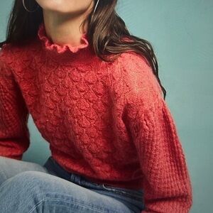 Anthropologie Red Cowl Neck Sweater